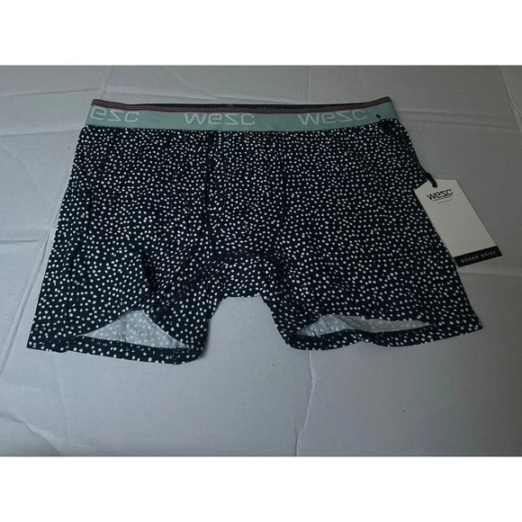 NWT WeSC Men‘s Boxer Brief Underwear, Size Medium Navy White Benjamin Dots - Picture 1 of 3